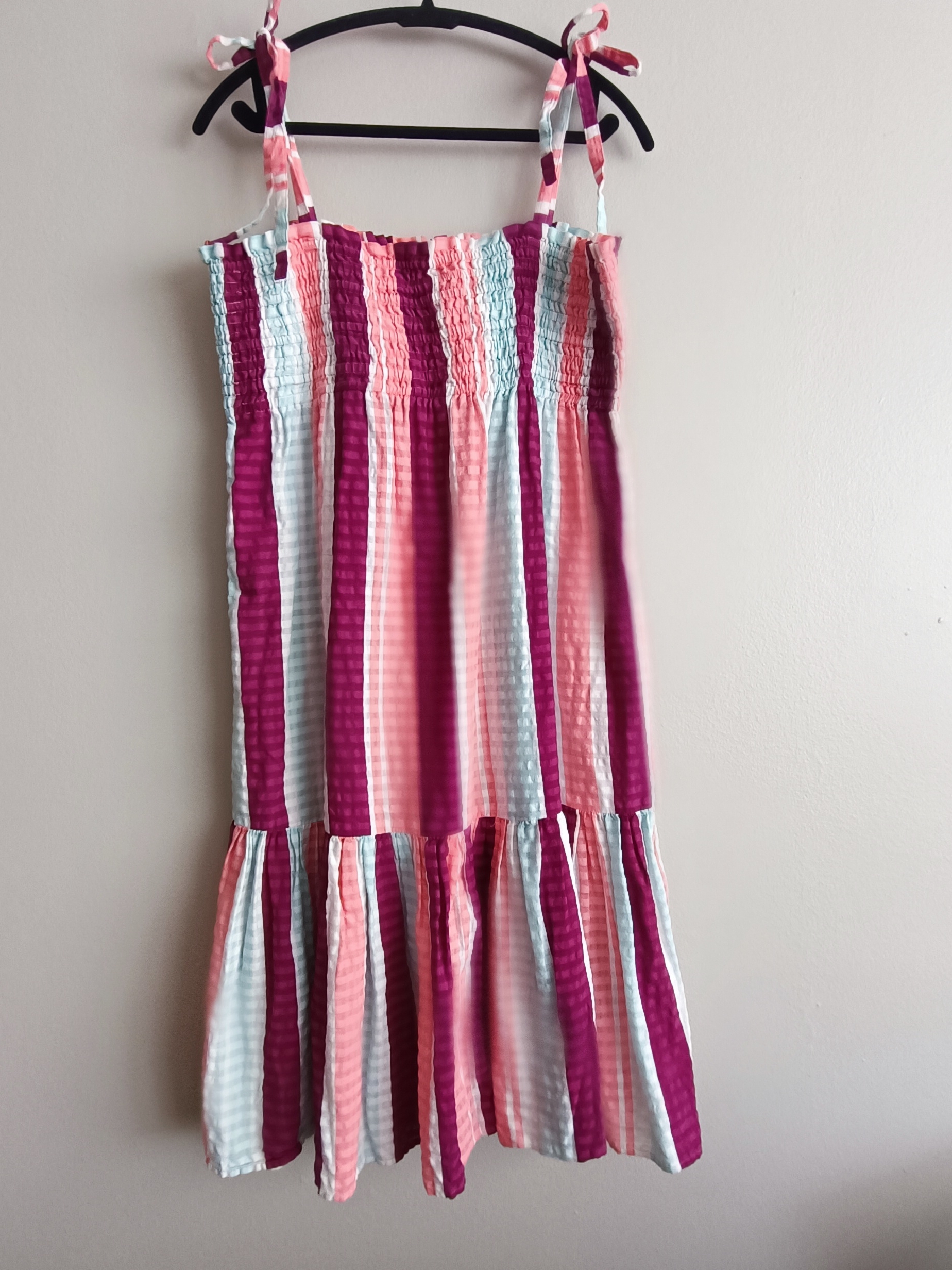 Tanya Taylor Leandra Smocked Striped Cotton Dress Coverup Size L